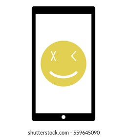 Smiley icon - Flat design, glyph style icon - Yellow enclosed in a black phone