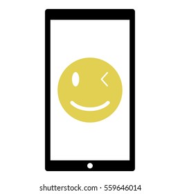 Smiley icon - Flat design, glyph style icon - Yellow enclosed in a black phone