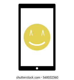 Smiley icon - Flat design, glyph style icon - Yellow enclosed in a black phone