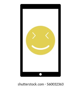 Smiley icon - Flat design, glyph style icon - Yellow enclosed in a black phone