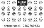 Smiley icon line set. Emoji icon collection containing happy emotion, sad, smiling, surprised, angry, relaxed, confused, laughing, excited and shocked emoticon icons. Vector outline illustration.