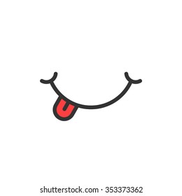 smiley icon with red tongue. concept of grin, smile world day, language, great food, enjoy food, foodie, flavor, social network emoji, tease. flat style trend smile logo design vector illustration