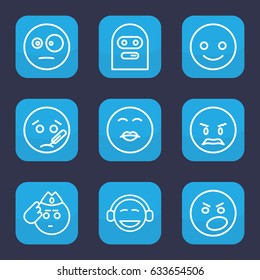 Smiley icon. set of 9 outline smiley icons such as smiling emot, angry emot
