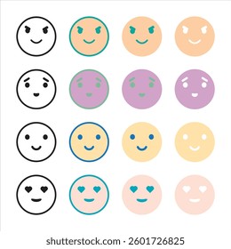 Smiley icon. Smiley icon set. Emoji icon. Face icon outline. Flat style vector illustration.