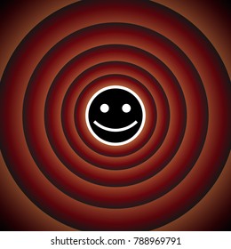 Smiley icon. Smile with big eyes. Vector. White icon on black circle in gradient rings.