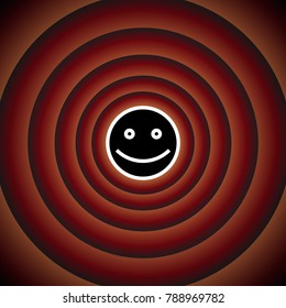 Smiley icon. Smile with opened eyes. Vector. White icon on black circle in gradient rings.