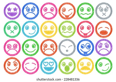 Smiley Icons colored Pen shading effect set