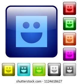 Smiley icons in rounded square color glossy button set
