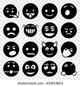 Smiley icons set. set of 16 smiley filled icons such as smiling emot, angry emot