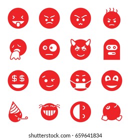 Smiley icons set. set of 16 smiley filled icons such as wink emot, angry emot, emoji in mask