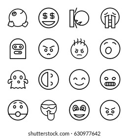 Smiley icons set. set of 16 smiley outline icons such as smiling emot, angry emot, ghost, crying emoji