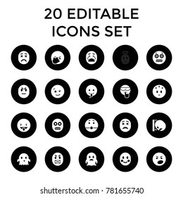 Smiley icons. set of 20 editable filled smiley icons such as wink emot, sweating emot, ghost, shocked emoji. best quality smiley elements in trendy style.