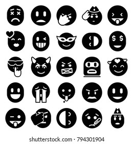 Smiley icons. set of 25 editable filled smiley icons such as emoji in mask, angry emot, emoji showing tongue, laughing emot, crying emoji