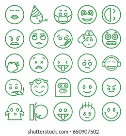 Smiley icons set. set of 25 smiley outline icons such as smiley, smiling emot, angry emot, emoji, ghost, shocked emoji