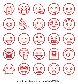 Smiley icons set. set of 25 smiley outline icons such as smiley, smiling emot, angry emot, emoji showing tongue, ghost