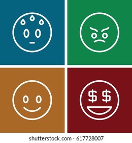 Smiley icons set. set of 4 smiley outline icons such as smiling emot, angry emot, sweating emot
