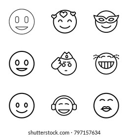 Smiley icons. set of 9 editable outline smiley icons such as smiling emot, emoji in mask, laughing emot, emoji