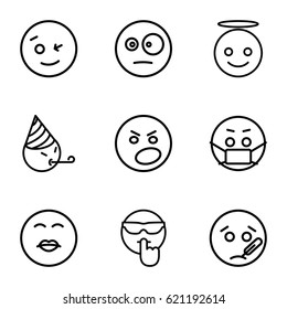 Smiley icons set. set of 9 smiley outline icons such as wink emot, emoji angel, kiss emot