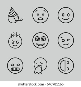 Smiley icons set. set of 9 smiley outline icons such as smiley, smiling emot