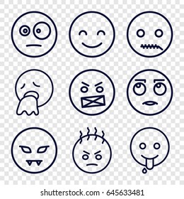 Smiley icons set. set of 9 smiley outline icons such as smiling emot, angry emot