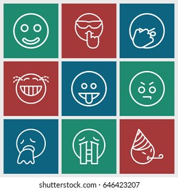 Smiley icons set. set of 9 smiley outline icons such as angry emot, laughing emot, crying emoji