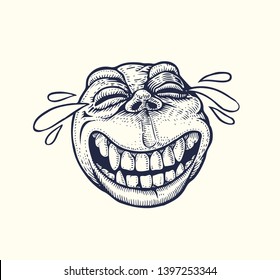 Smiley, laughing emoticon with tears. Drawing Style. Vector illustration.