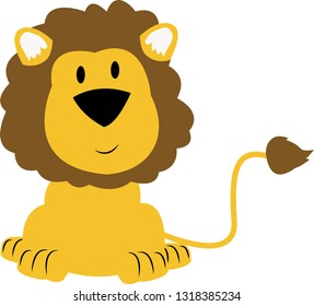 Smiley Lion Childish Cartoon Style Illustration