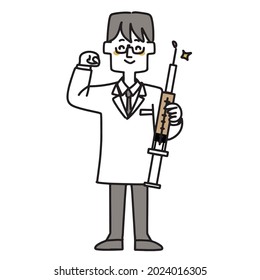Smiley male doctor holding a syringe