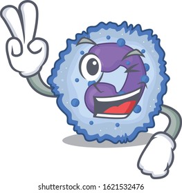 Smiley mascot of basophil cell cartoon Character with two fingers