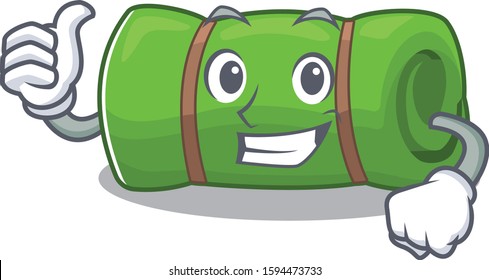 Smiley mascot of camping mat Scroll making Thumbs up gesture