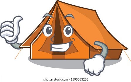 Smiley mascot of camping tent Scroll making Thumbs up gesture