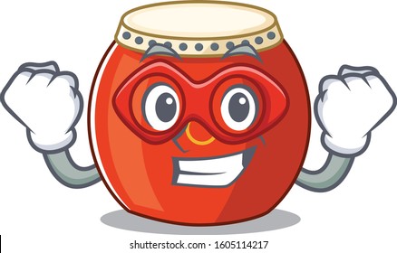Smiley mascot of chinese drum dressed as a Super hero