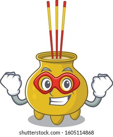 Smiley mascot of chinese incense dressed as a Super hero