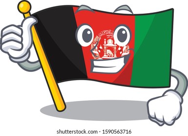 Smiley mascot of flag afghanistan Scroll making Thumbs up gesture