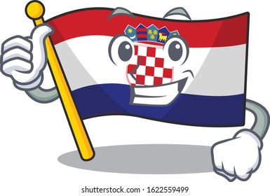 Smiley mascot of flag croatia Scroll making Thumbs up gesture