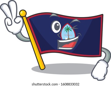 Smiley mascot of flag guam cartoon Character with two fingers