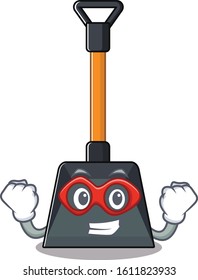 Smiley mascot of snow shovel dressed as a Super hero
