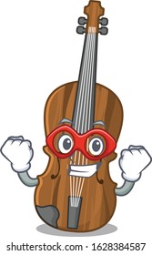 Smiley mascot of violin dressed as a Super hero