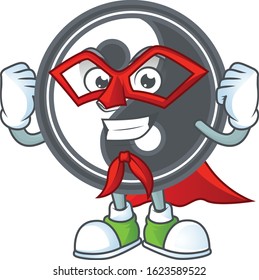 Smiley mascot of yin yang dressed as a Super hero