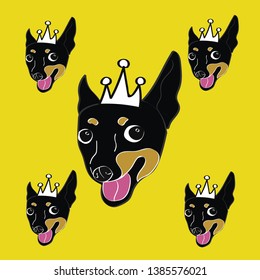 Smiley Miniature Pinscher Dogs with Yellow Background Illustration (Vector)