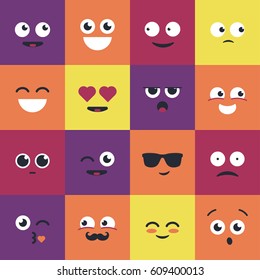 Smiley - modern vector set of emoji illustrations. Emoticons depicting curiosity, happiness, laughter, smile, attraction, love, giggle, coolness, kiss, surprise, blinking, boredom