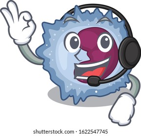 Smiley monocyte cell cartoon character design wearing headphone