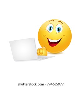 Smiley with notebook on a whtite background