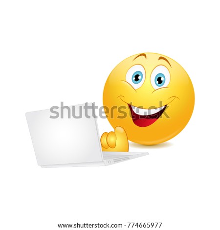 Smiley with notebook on a whtite background