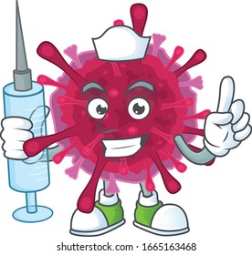 Smiley Nurse amoeba coronaviruses cartoon character with a syringe
