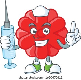 Smiley Nurse chinese red flower cartoon character with a syringe