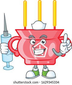Smiley Nurse chinese red incense cartoon character with a syringe