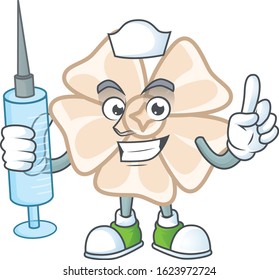 Smiley Nurse chinese white flower cartoon character with a syringe