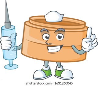 Smiley Nurse dimsum basket cartoon character with a syringe