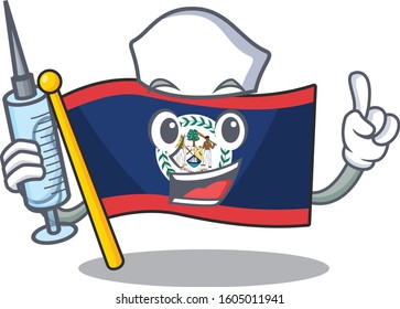 Smiley Nurse flag belize cartoon character with a syringe